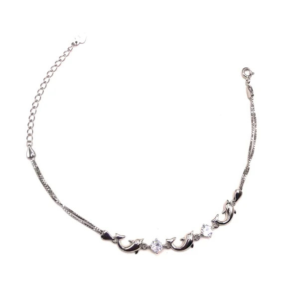 925 Adjustable cubic zirconia silver dolphin charm bracelet