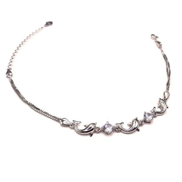 925 Adjustable cubic zirconia silver dolphin charm bracelet