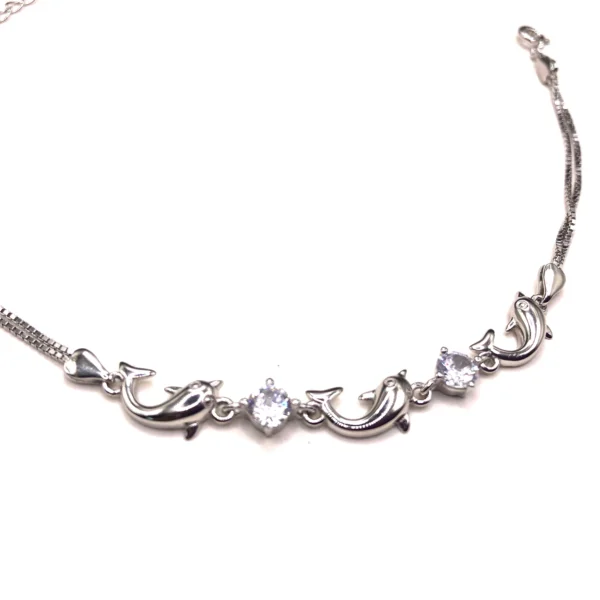 925 Adjustable cubic zirconia silver dolphin charm bracelet
