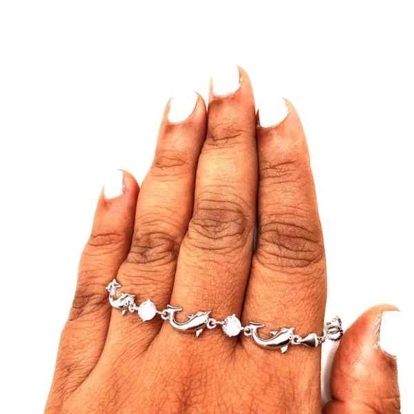 925 Adjustable cubic zirconia silver dolphin charm bracelet