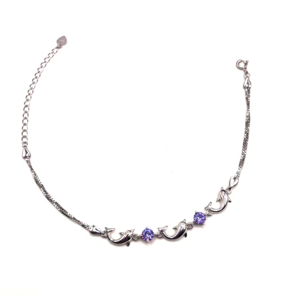 925 Adjustable cubic zirconia silver dolphin charm bracelet