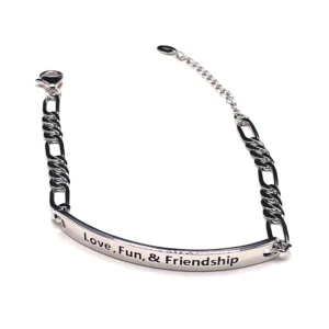 925 Adjustable silver message charm "Love, Fun, & Friendship" bracelet