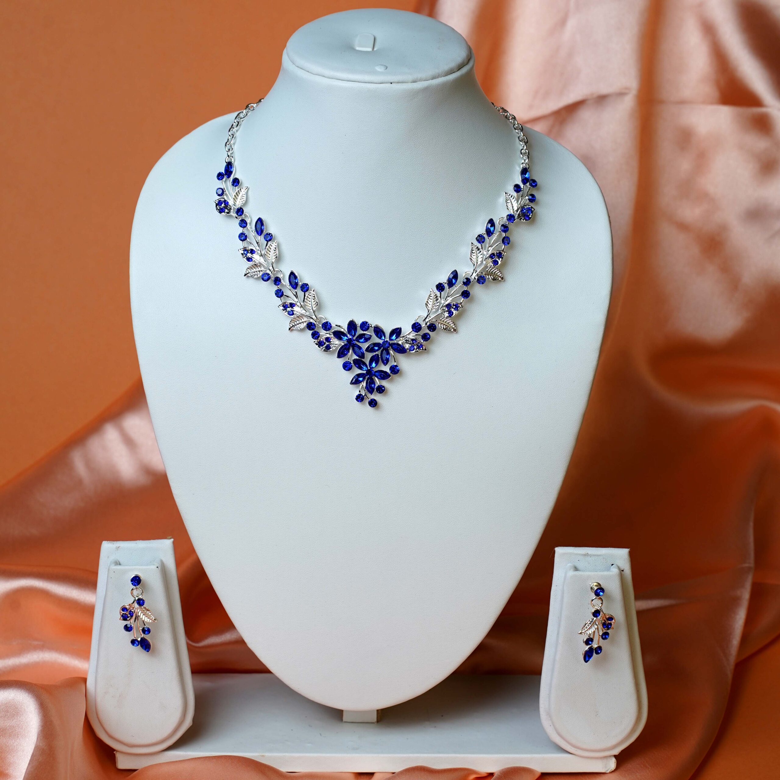 silver plated blue necklace set