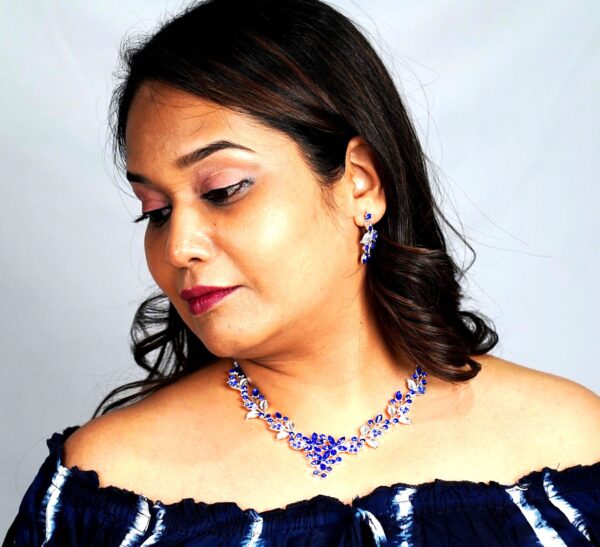 silver plated blue necklace set