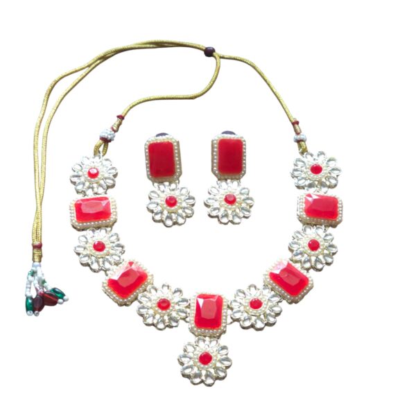 Radiant red beads kundan necklace set
