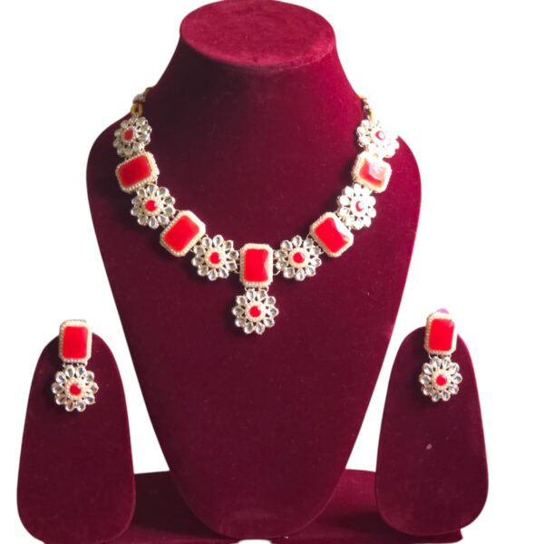 Radiant red beads kundan necklace set