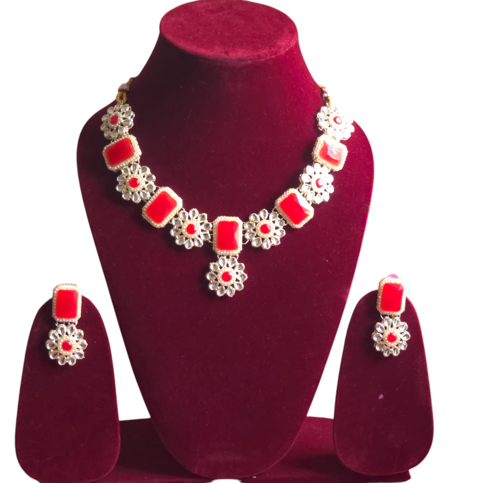 Radiant red beads kundan necklace set